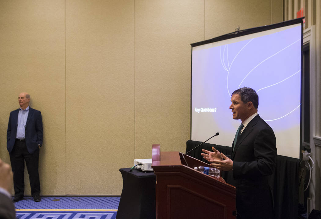 American Gaming Association President and CEO Geoff Freeman talks about sports gambling and gaming integrity during Major League Baseball's winter meetings at Gaylord National Harbor Hotel in Oxon ...