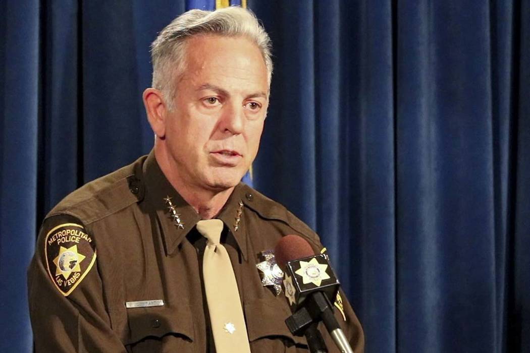 Clark County Sheriff Joe Lombardo briefs the media about the release of audio and video records from the Oct. 1 shooting on the Strip at Metropolitan Police Department Headquarters in Las Vegas, T ...