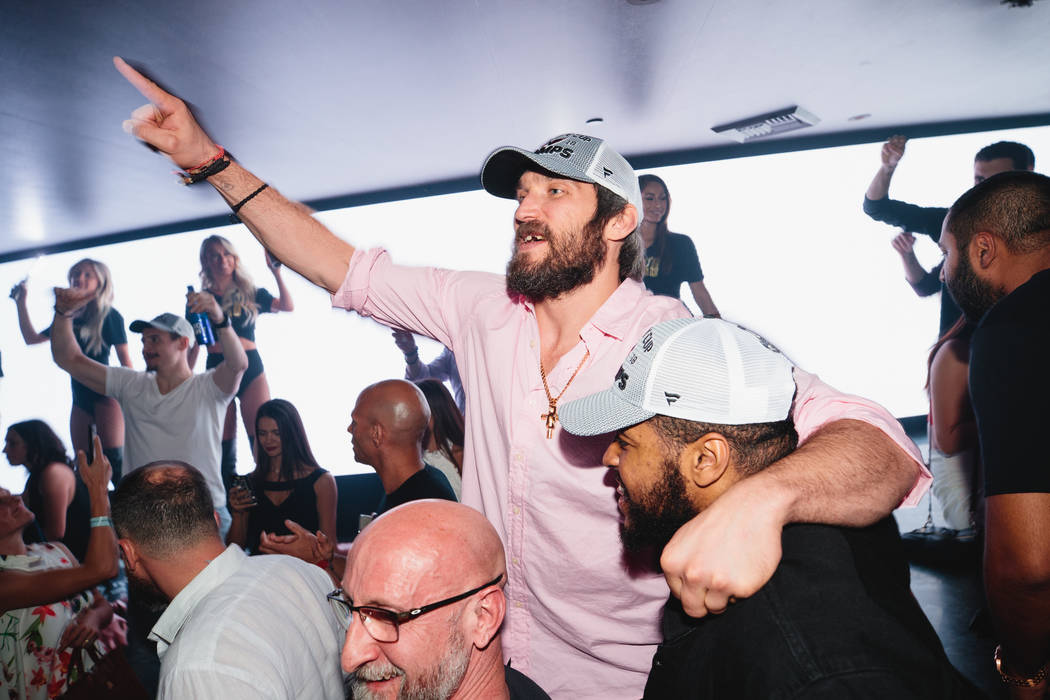 Washington Capitals star Alex Ovechkin is shown at Hakkasan Nightclub at MGM Grand after the Caps' Stanley Cup Final victory over the Vegas Golden Knights on June 7, 2018. (Joe Janet)