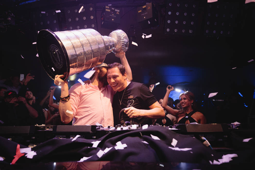 Washington Capitals star Alex Ovechkin and EDM star Tiesto are shown at Hakkasan Nightclub at MGM Grand after the Caps' Stanley Cup Final victory over the Vegas Golden Knights on June 7, 2018. (Jo ...
