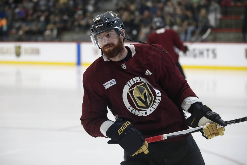 Vegas Golden Knights left wing James Neal during an NHL hockey practice, Sunday, May 27, 2018, in Las Vegas. (AP Photo/John Locher)