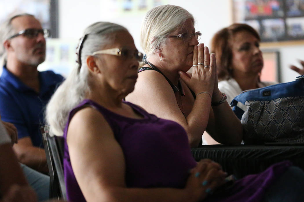 Cheryl Gorman, second from right, attends a watch party of the state Supreme Court hearing involving Teamsters Local 14 to determine who represents support staff, at the Teamsters Local 14 headqua ...