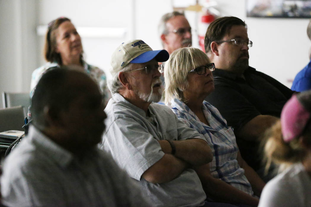 People attend a watch party of the state Supreme Court hearing involving Teamsters Local 14 to determine who represents support staff, at the Teamsters Local 14 headquarters in Las Vegas, Wednesda ...