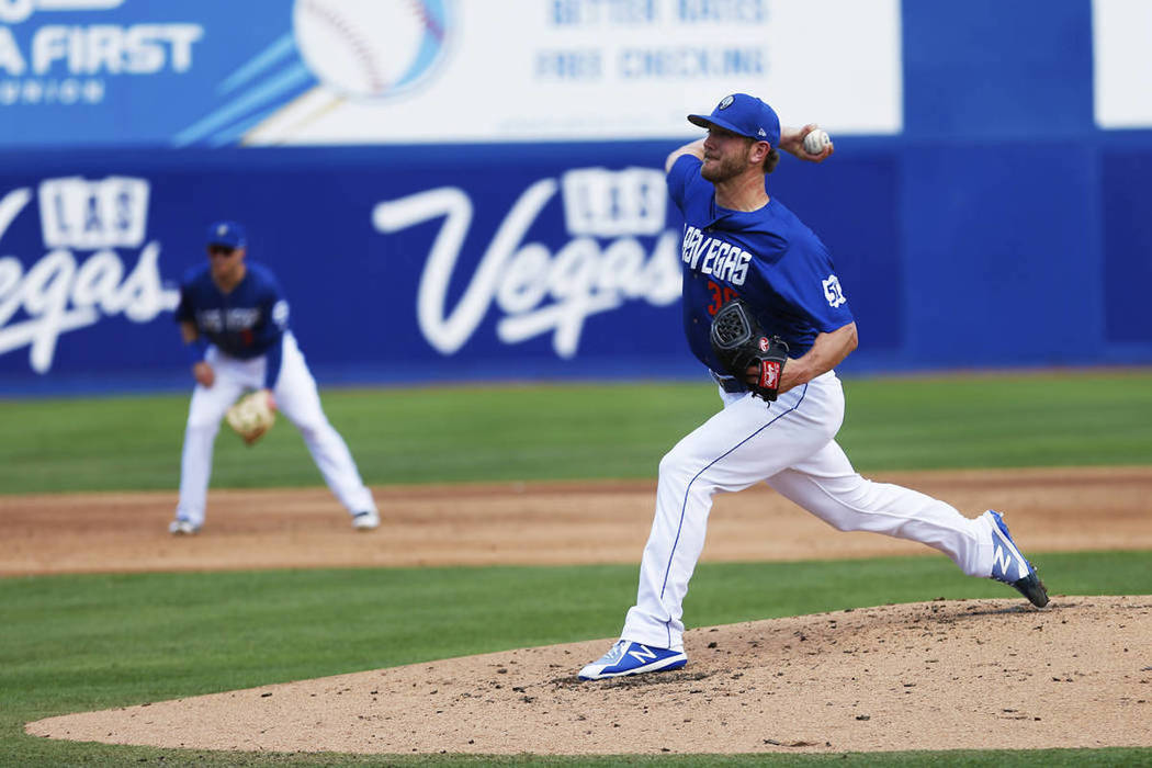 Las Vegas 51s' pitcher Drew Gagnon (36) pitches against the Albuquerque Isotopes at Cashman Field in Las Vegas on Sunday, May 13, 2018. Andrea Cornejo Las Vegas Review-Journal @dreacornejo