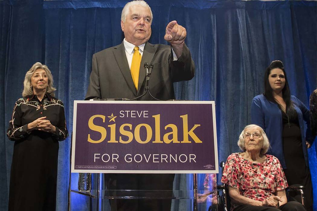 Steve Sisolak speaks to supporters at a watch party after winning the gubernatorial Democratic primary at the Aria on Tuesday, June 12, 2018, in Las Vegas. Benjamin Hager Las Vegas Review-Journal ...