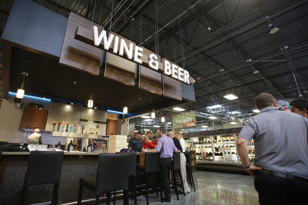 A wine and beer bar is one of the many amenities at the new 125,000-square-foot Smith’s Marketplace on Skye Canyon Road as seen on Tuesday, June 12, 2018 the day before it’s grand op ...