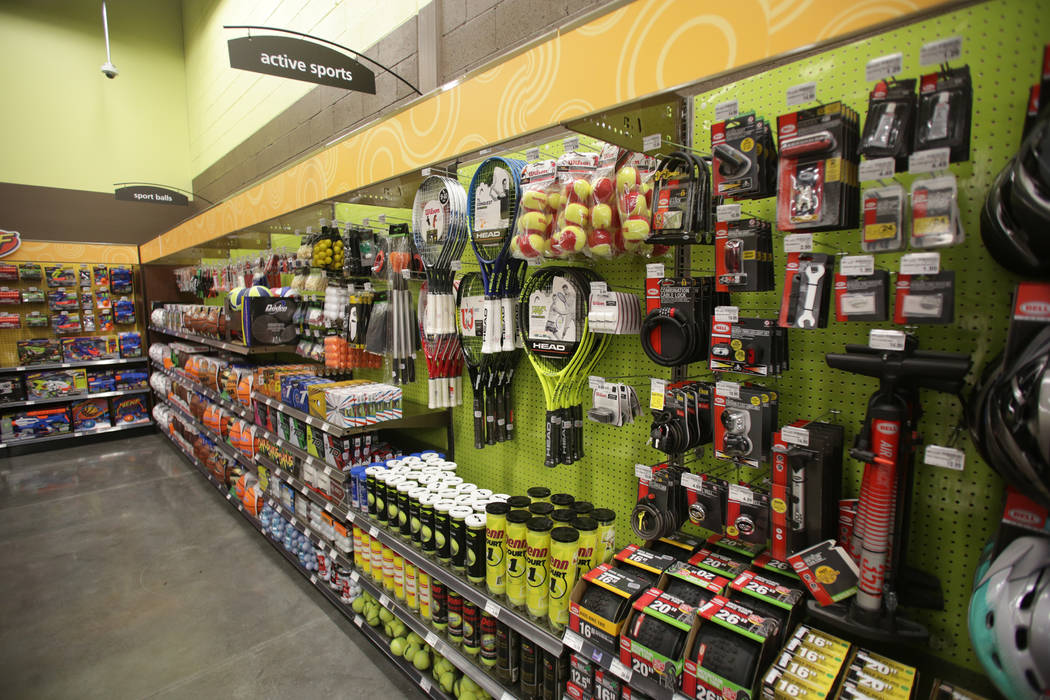 Sporting goods are one of the wide range of products available at the new 125,000-square-foot Smith’s Marketplace on Skye Canyon Road on Tuesday, June 12, 2018 the day before it’s gr ...