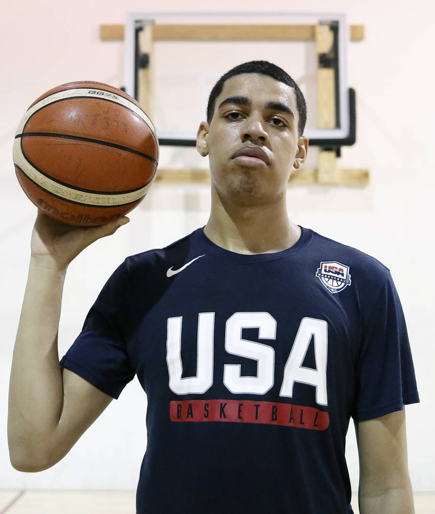 Liberty High School junior Julian Strawther poses for photo on Tuesday, June 12, 2018 at Athletic Gaines after his workout in preparation for a tryout for Team USA's U17 team that's going to compe ...