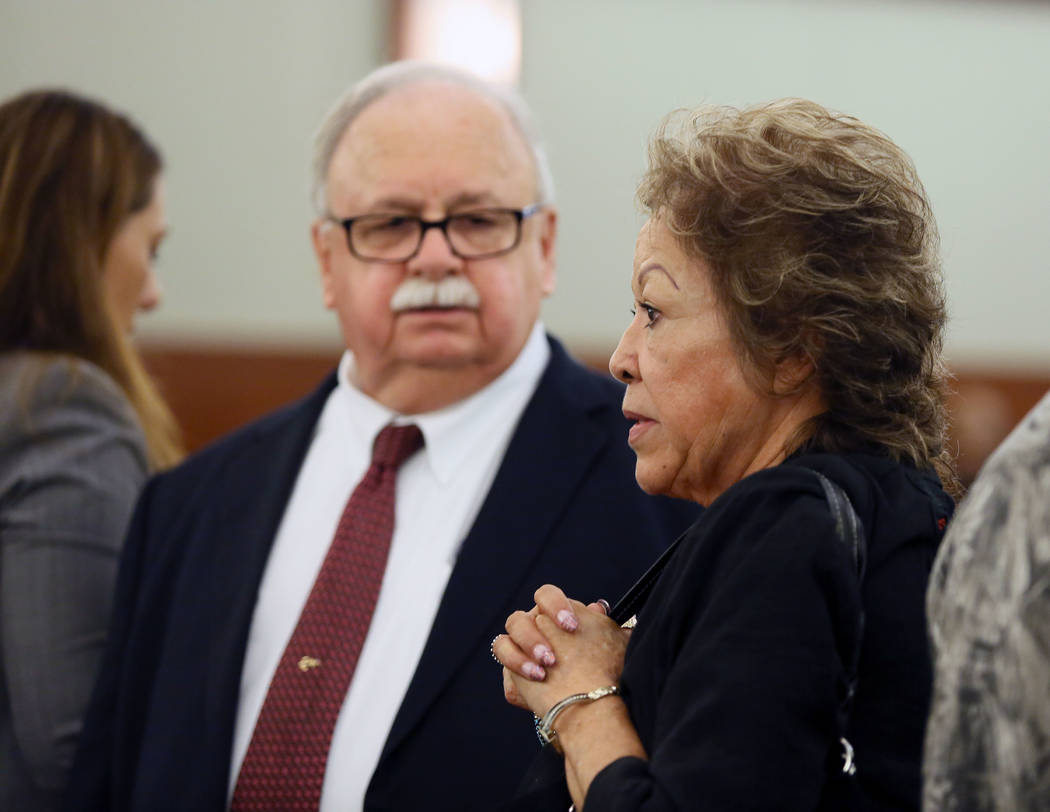 Priscilla Rocha, right, appears in Judge Kenneth Cory's courtroom at Regional Justice Center with Attorney Thomas Pitaro. (Ronda Churchill/Las Vegas Review-Journal)