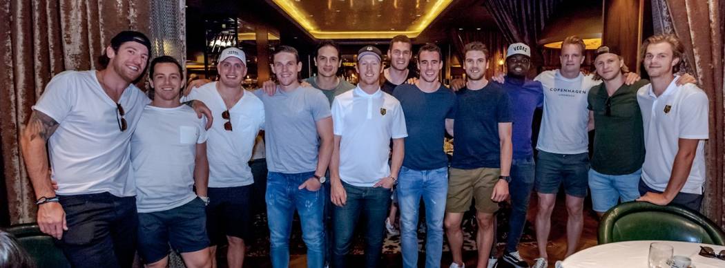 Members of the Vegas Golden Knights are shown at Andiamo Italian Steakhouse, from left; James Neal, Jonathan Marchessault, Nate Schmidt, Eric Haula, Luca Sbisa, Cody Eakin, Brayden McNabb, Reilly ...