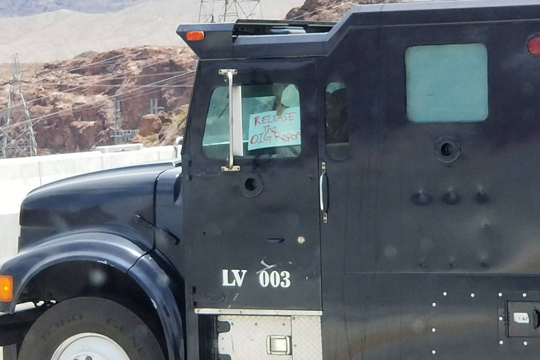 A man in a vehicle reportedly with a gun is on the Mike O'Callaghan-Pat Tillman Memorial Bridge near Hoover Dam south of Las Vegas on Friday, June 15, 2018. (@MarkAMills1/Twitter)