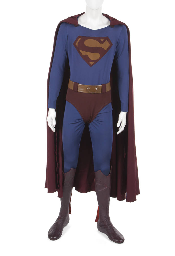 An original costume worn by Christopher Reeve in "Superman III" (Warner Bros., 1983). This style was made to be scene specific to the sequence in which Superman is "evil," and thus the material is ...