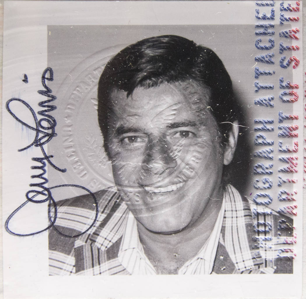 A United States of America passport issued to comedian Jerry Lewis on display during Julian's Auctions Property from the estate of Jerry Lewis inside Planet Hollywood Resort in Las Vegas on Monday ...