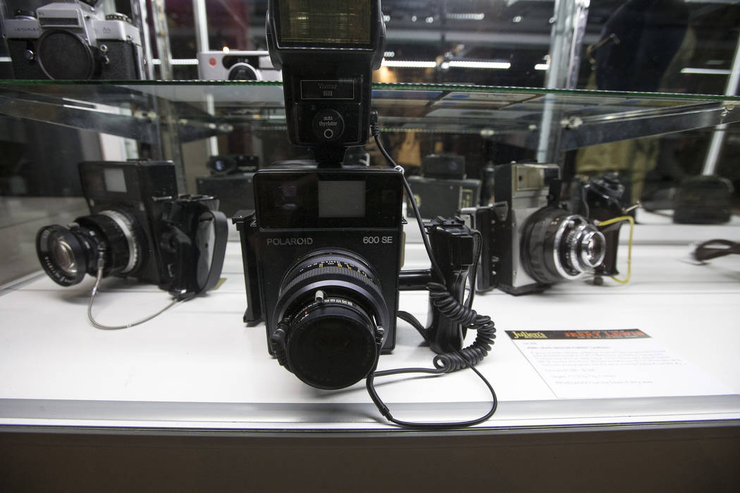 A group of three cameras belonging to late comedian Jerry Lewis on display during the Julian's Auctions Property from the estate of Jerry Lewis inside Planet Hollywood Resort in Las Vegas on Monda ...