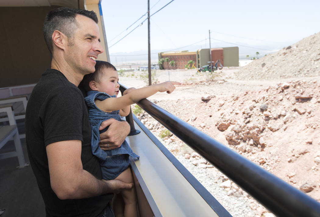 Stephen Hill and his 23-month-old daughter, Ivie, of Colorado take a father's day ride on the Southern Nevada Railroad Museum train in Boulder City on Sunday, June 17, 2018. Richard Brian Las Vega ...