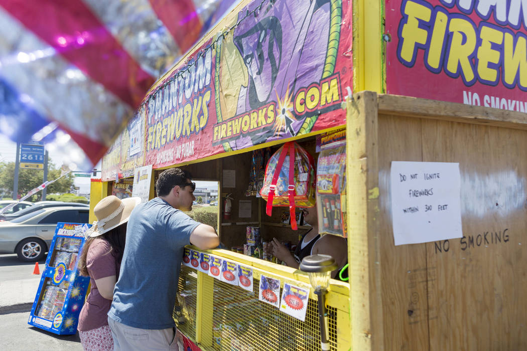 Legal fireworks, designated as “safe and sane,” go on sale June 28 through July 4. (Elizabeth Brumley/Las Vegas Review-Journal)