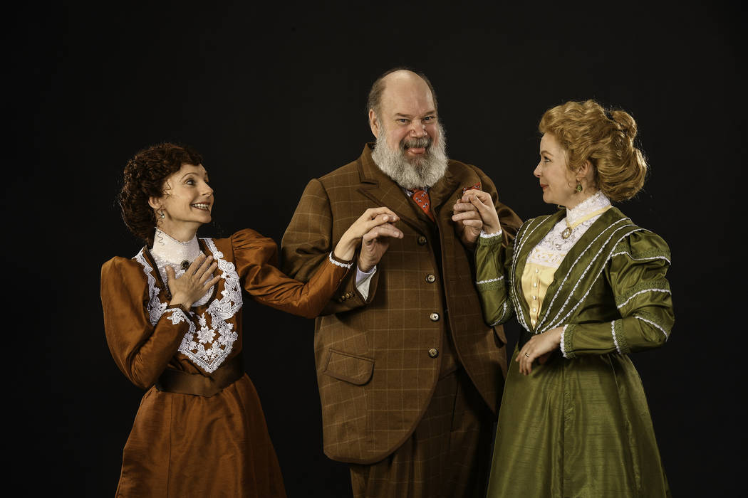 Tarah Flanagan as Mistress Alice Ford, left, John Ahlin as Sir John Falstaff and Stephanie Lamboum as Mistress Margaret Page in the Utah Shakespeare Festival's 2018 production of "The Merry Wives ...