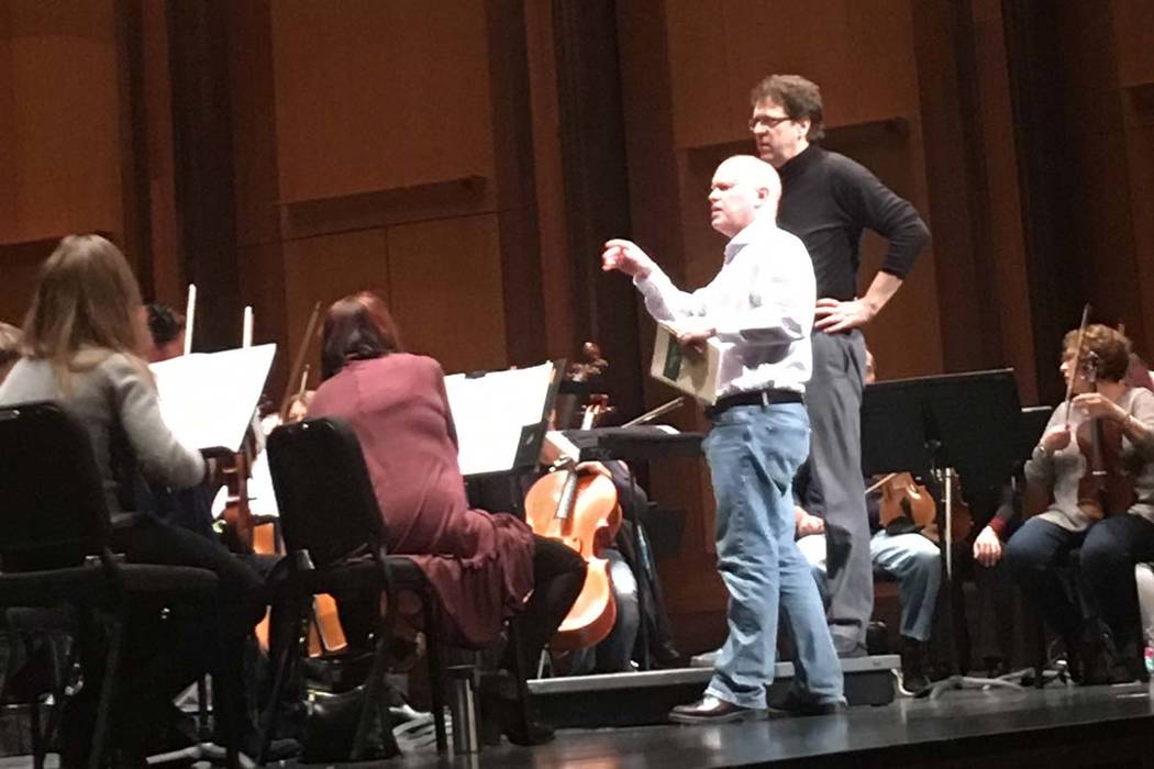 Composer Michael Torke and music director Donato Cabrera at a Las Vegas Philharmonic rehearsal at The Smith Center's Reynolds Hall.