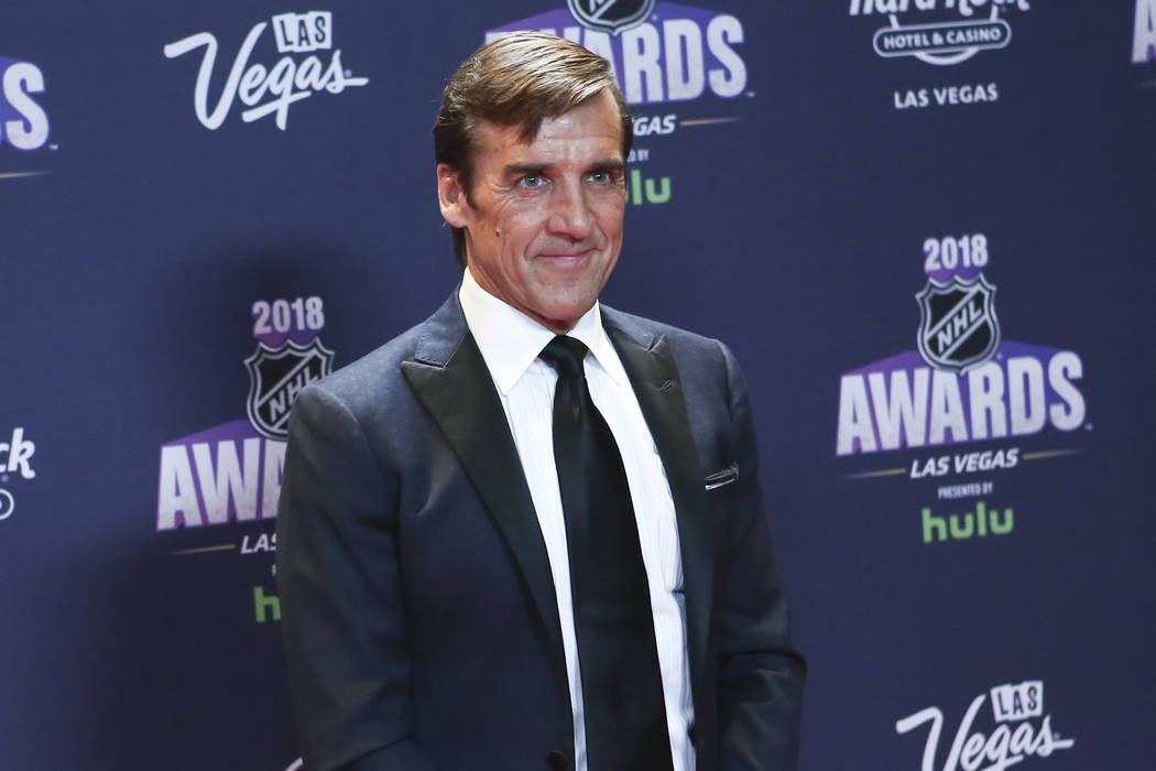 George McPhee, general manager of the Golden Knights, poses on the red carpet ahead of the NHL Awards at the Hard Rock Hotel in Las Vegas on Wednesday, June 20, 2018. Chase Stevens Las Vegas Revie ...