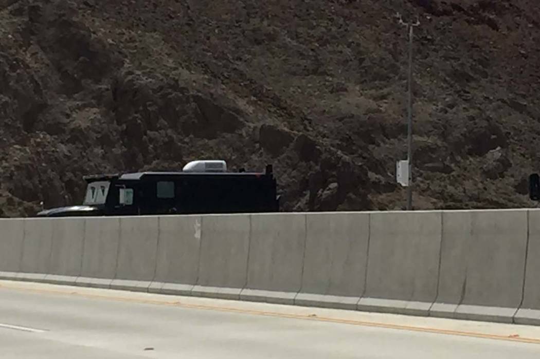 A man in a vehicle reportedly with a gun is on the Mike O'Callaghan-Pat Tillman Memorial Bridge near Hoover Dam south of Las Vegas on Friday, June 15, 2018. (Twitter/Will Sturgeon @will3ten)