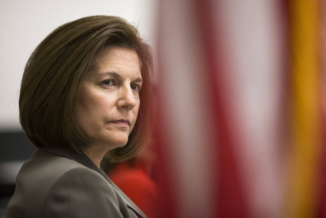 Sen. Catherine Cortez Masto, D-Nev., and students from various schools take part in a roundtable discussion on the impact of gun violence the at Las Vegas Academy of the Arts in downtown Las Vegas ...