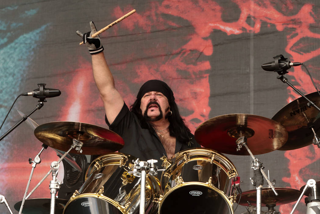 Vinnie Paul of the band Hellyeah performs in concert during Day 2 of the Rock Allegiance Festival at Talen Energy Stadium on Sunday, Sept. 18, 2016, in Chester, Pa. (Photo by Owen Sweeney/Invision/AP)
