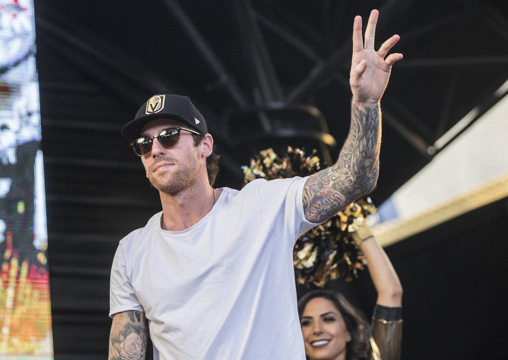 Golden Knights left wing James Neal waves at fans during "Stick Salute to Vegas and Our Fans" on Wednesday, June 13, 2018, at the Fremont Street Experience, in Las Vegas. Benjamin Hager ...