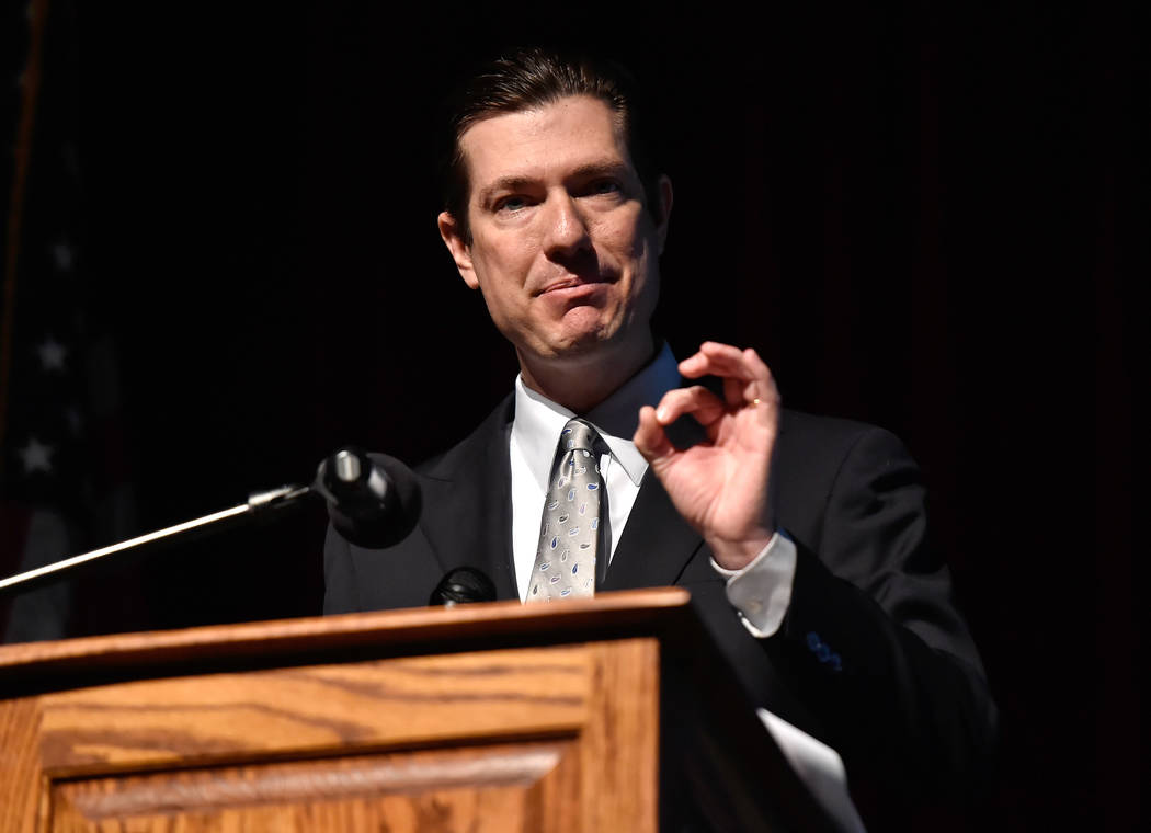 Mike Barton, chief academic officer speaks during the state of the schools presentation at Legacy High School Wednesday, March 21, 2018, in Las Vegas. Barton will have new responsibilities, closin ...