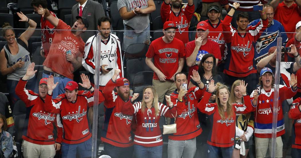 Washington Capitals fans celebrate after the Capitals defeated the Vegas Golden Knights in Game 5 of the NHL hockey Stanley Cup Finals on Thursday, June 7, 2018, in Las Vegas. (AP Photo/Ross D. Fr ...