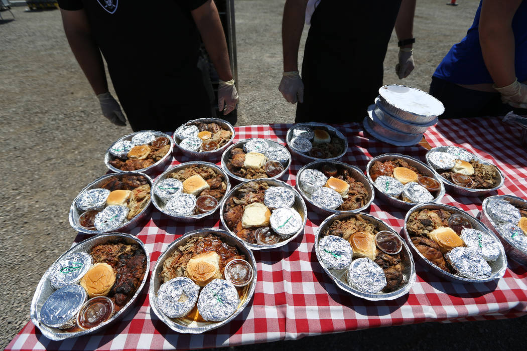 Food is served for construction workers at the Raiders stadium site in Las Vegas, Thursday, June 28, 2018. Erik Verduzco Las Vegas Review-Journal @Erik_Verduzco