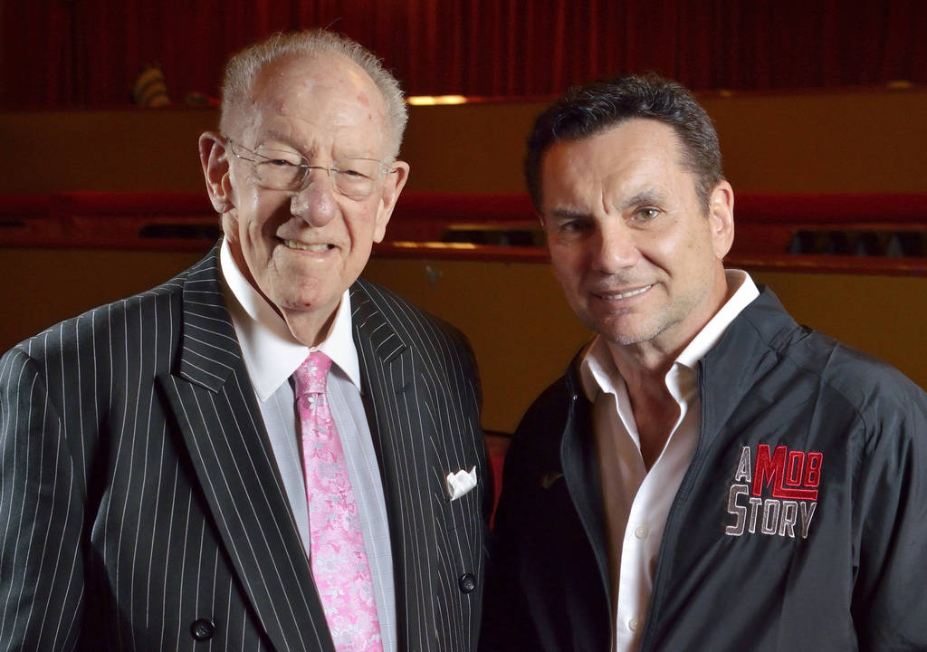 Former Las Vegas Mayor Oscar Goodman, left, and Michael Franzese, a reformed ex-mobster with the Columbo crime family, are shown in the Plaza Showroom on Friday, May 4, 2018, where Franzese is sch ...