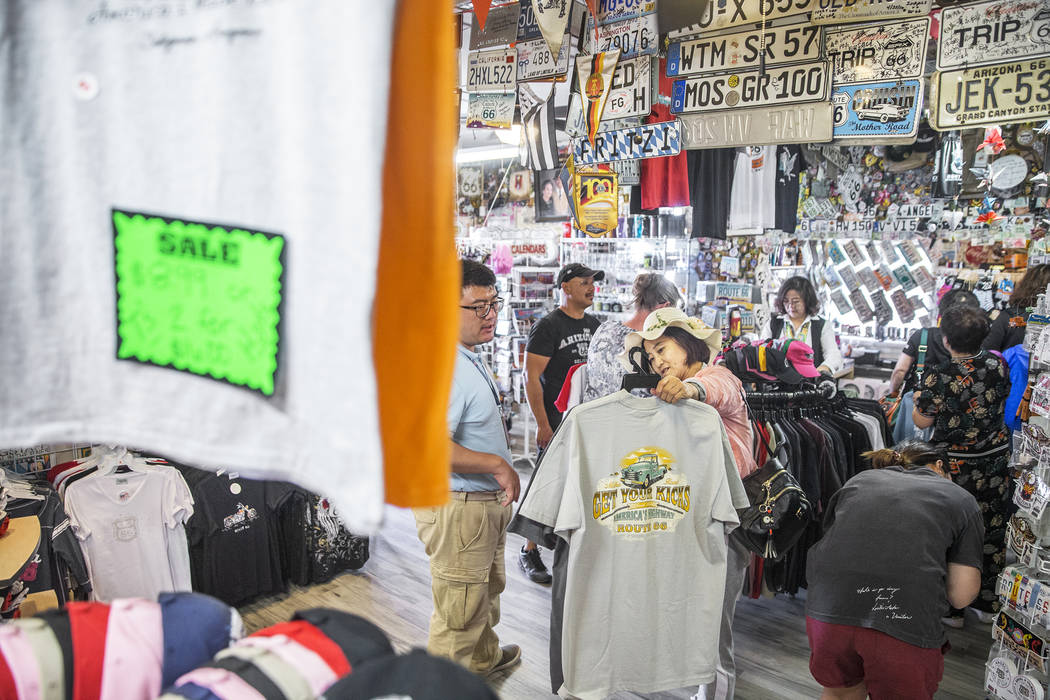 Customers shop for souvenirs at Delgadillo's Route 66 Gift Shop on Wednesday, May 16, 2018, in Seligman, AZ. Benjamin Hager Las Vegas Review-Journal @benjaminhphoto
