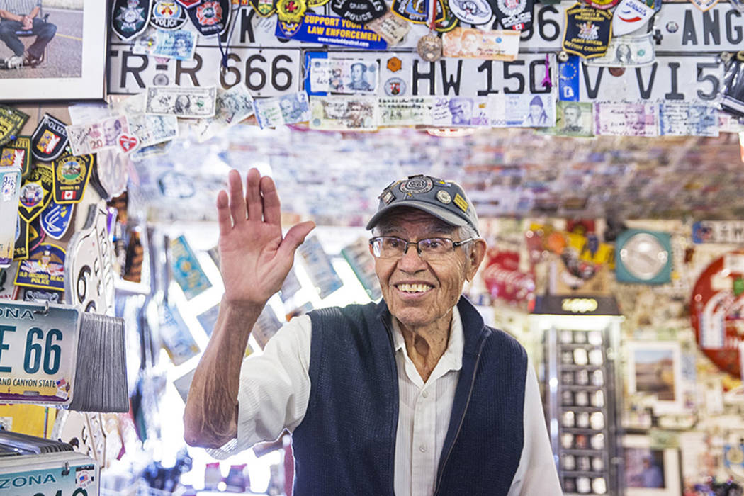 Angel Delgadillo, 91, known as the Angel of Route 66, greets customers on Wednesday, May 16, 2018, at Delgadillo's Route 66 Gift Shop, in Seligman, AZ. Benjamin Hager Las Vegas Review-Journal @ben ...