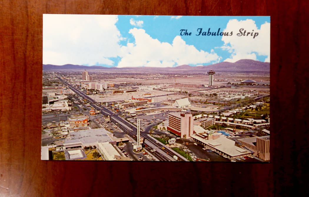 An old postcard of Fremont Street that's held at the Clark County Museum in Henderson on Monday, June 25, 2018. Rachel Aston Las Vegas Review-Journal @rookie__rae