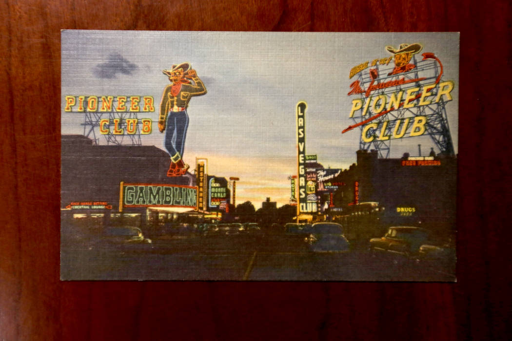 An old postcard of Fremont Street that's held at the Clark County Museum in Henderson on Monday, June 25, 2018. Rachel Aston Las Vegas Review-Journal @rookie__rae