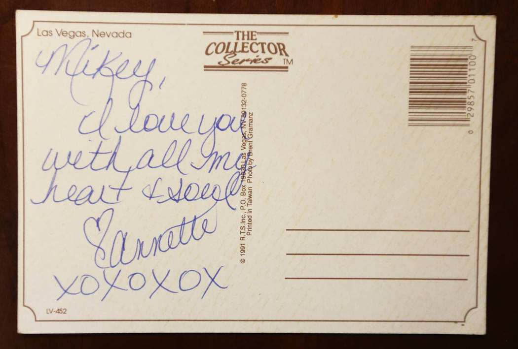 An old postcard that's held at the Clark County Museum in Henderson on Monday, June 25, 2018. The problem of an online world, according to Historian Mark Hall-Patton, is that information is easily ...