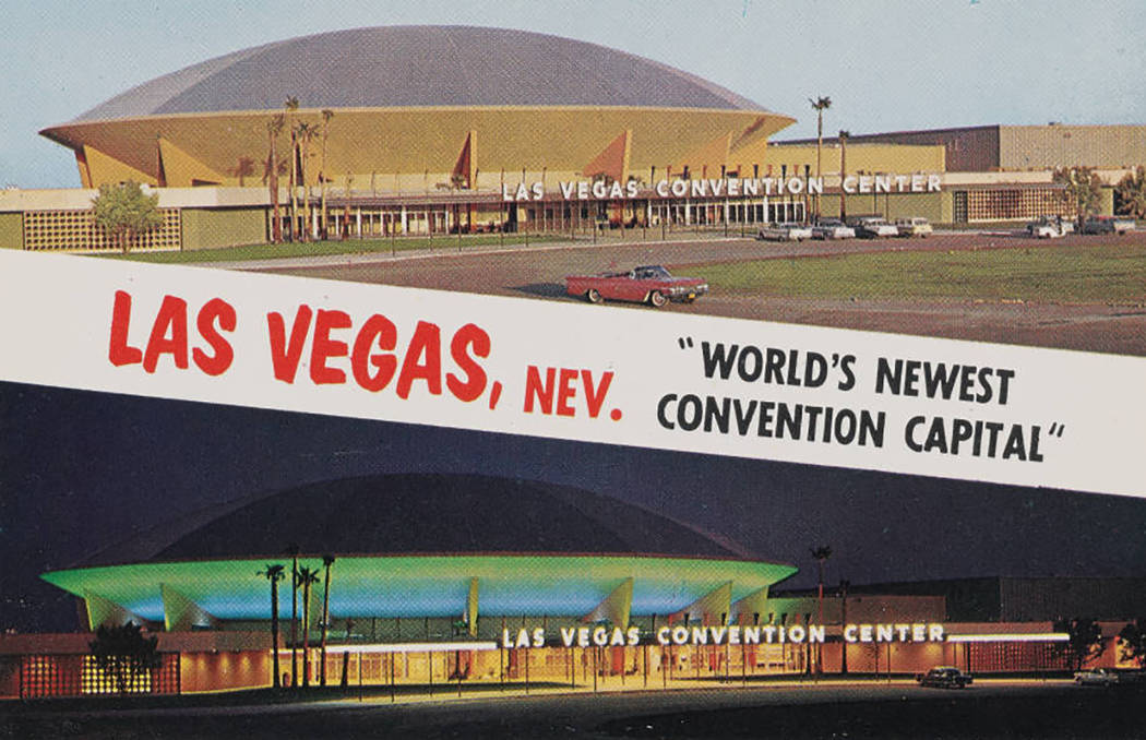 pho020264 Title Postcard of the Las Vegas Convention Center, day and night views, 1959 Description Postcard with day and night views of the front exterior of the Las Vegas Convention Center shor ...