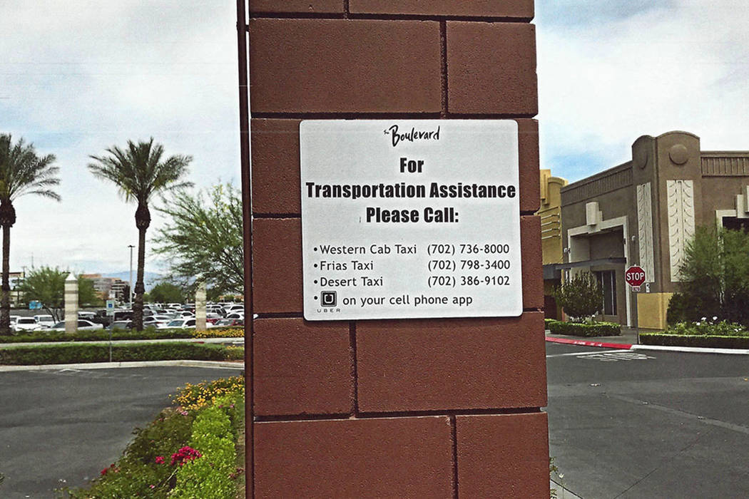 This May 20, 2018, handout photo shows a sign at the taxi stand in front of the Boulevard Mall where Byron Goynes waited a hour for a cab. (Photo by Byron Goynes)