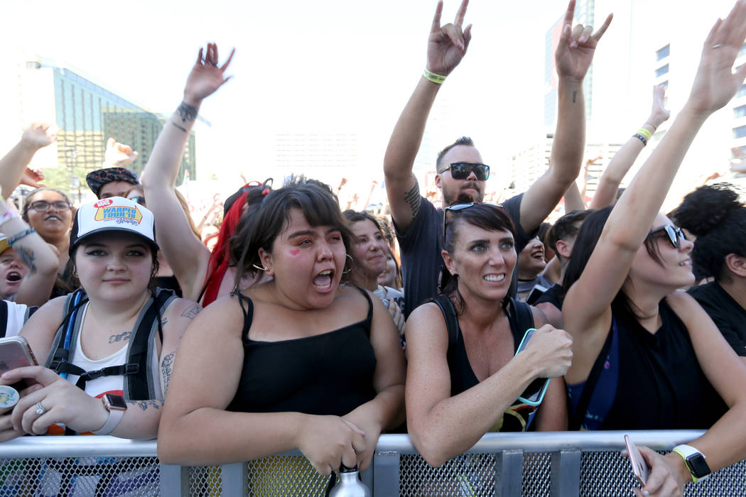 Fans cheer as Mayday Parade performs during Warped Tour at Downtown Las Vegas Events Center on Friday, June 29, 2018. K.M. Cannon Las Vegas Review-Journal @KMCannonPhoto