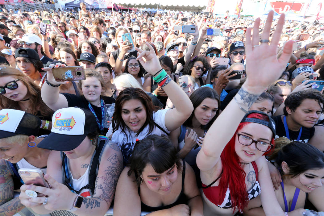 Fans watch Black Veil Brides perform during Warped Tour at Downtown Las Vegas Events Center on Friday, June 29, 2018. K.M. Cannon Las Vegas Review-Journal @KMCannonPhoto