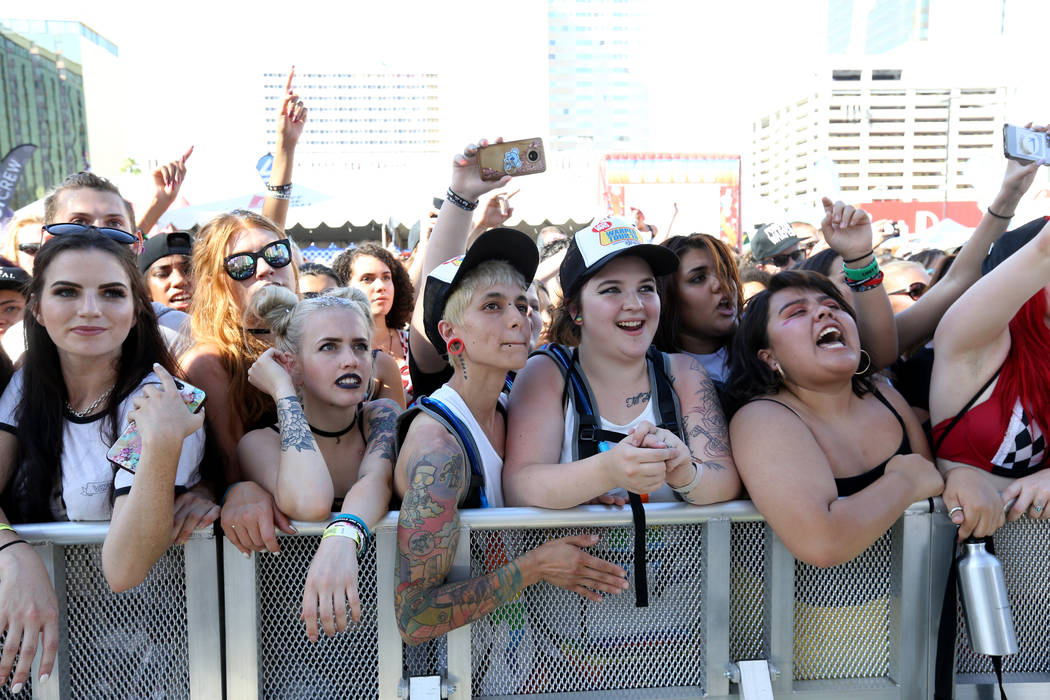 Fans watch Black Veil Brides perform during Warped Tour at Downtown Las Vegas Events Center on Friday, June 29, 2018. K.M. Cannon Las Vegas Review-Journal @KMCannonPhoto