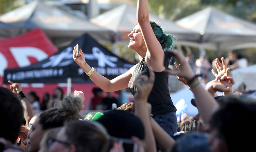 Fans cheer for Black Veil Brides during Warped Tour at Downtown Las Vegas Events Center on Friday, June 29, 2018. K.M. Cannon Las Vegas Review-Journal @KMCannonPhoto