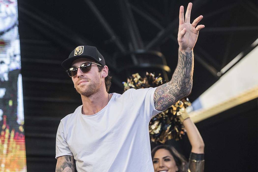 Golden Knights left wing James Neal waves at fans during "Stick Salute to Vegas and Our Fans" on Wednesday, June 13, 2018, at the Fremont Street Experience, in Las Vegas. (Benjamin Hager Las Vegas ...