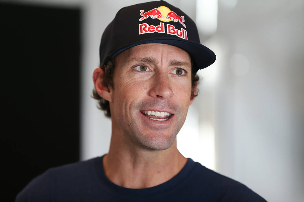 Travis Pastrana, professional motorsports competitor and stunt performer, is interviewed at the Caesars Palace casino-hotel in Las Vegas, Friday, July 6, 2018. Pastrana will be attempting to jump ...