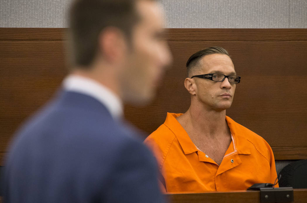 Death row inmate Scott Dozier appears before Judge Jennifer Togliatti during a hearing about his execution at the Regional Justice Center on Monday, Sept. 11, 2017, in downtown Las Vegas. Richard ...