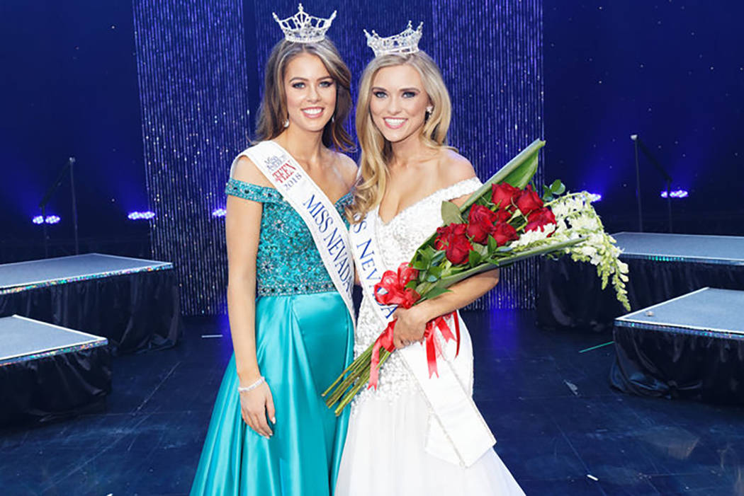 Newly crowned Miss Nevada, Alexis Hilts, with Miss Outstanding Teen Tia Henderson. Chezaray Photography