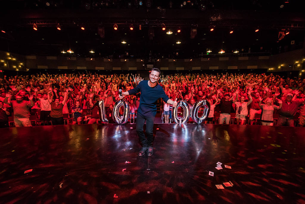 Linq Hotel headliner Mat Franco celebrates his 1,000th show at the theater named for him on Tuesday, July 3, 2018. (Stacey Torma)