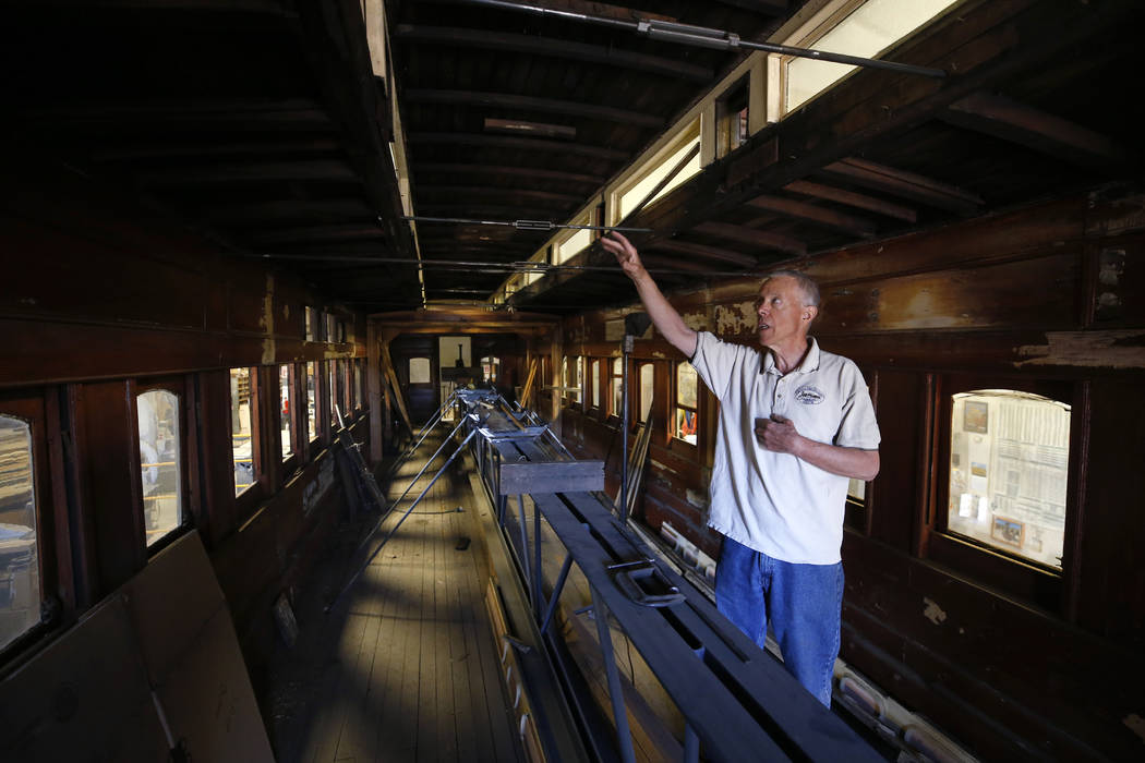 Wendell Huffman, curator of history at the Nevada Railroad Museum, in Carson City, talks about the historic V&T Coach No. 17 on Friday, June 29, 2018. The car, built in 1868, carried dignitaries ...