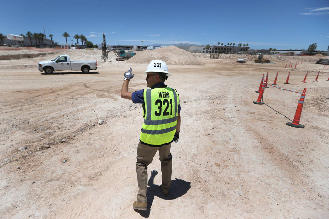 Don Webb, chief operating officer of the LV Stadium Co., gives a tour of the construction site for the future Raiders stadium in Las Vegas, Thursday, June 28, 2018. Erik Verduzco Las Vegas Review- ...