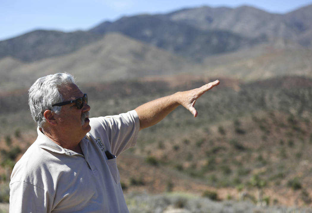 James Hurja, U.S. Forest Service soil scientist, talks about the aftermath of the Carpenter 1 fire in the Spring Mountains National Recreation Area on Friday, July 6, 2018. Chase Stevens Las Vegas ...